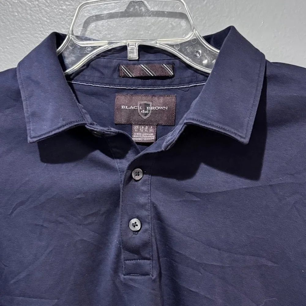 Black Brown 1826 Mens‎ XL Navy Blue Long Sleeve 100% Cotton Polo Shirt